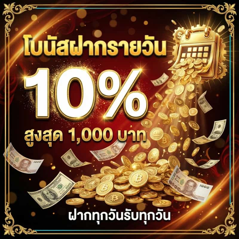 โบนัสฝากรายวัน 10% สูงสุด 1,000 บาท